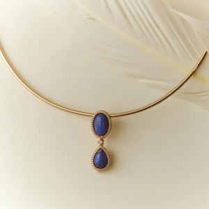 Colar Aro com Pingente Duplo Azul